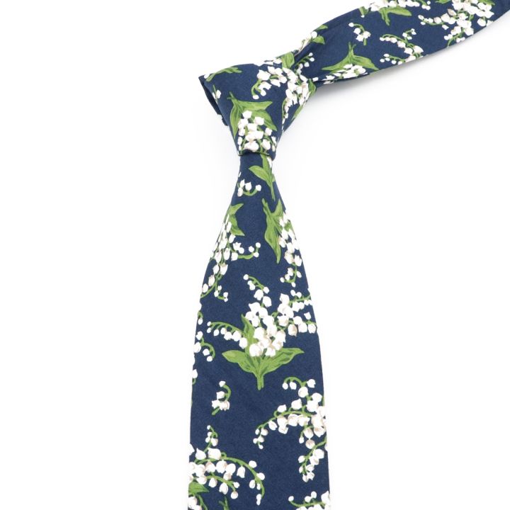new-chic-floral-tie-for-men-women-100-cotton-beautiful-elegant-flower-necktie-white-blue-narrow-skinny-wedding-casual-cravat