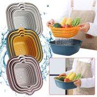 MOONBIFFY 6PCS/Set Double-Layer Multifunctional Drain Container Vegetable Washing Strainer Kitchen Fruit Clean Storage Basin