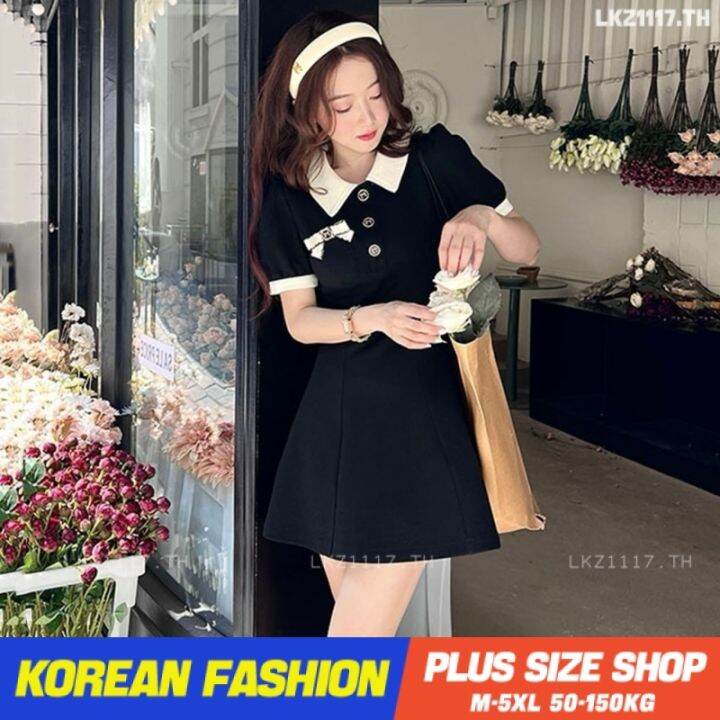 plus-size-เสื้อผ้าสาวอวบ-เดรสสาวอวบอ้วน-ไซส์ใหญ่-ผู้หญิง-มินิเดรส-ทรงหลวม-แขนสั้น-คอปก-ฤดูร้อน-สไตล์เกาหลีแฟชั่น-v728