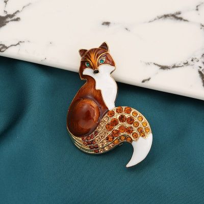 Rhinestone Enamel Fox Brooches For Women Animal Party Causal Brooch Pins Gifts