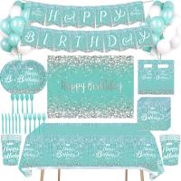 Tiffany Blue Birthday Party Decoration Plates Cup Banner Balloon Baby Shower Supplies Shiny Diamond Wedding Ceremony Anniversary