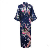 Sexy Bride Bridesmaid Wedding Dressing Woman Japanese Kimono Dress Pea Print Satin Silk Yukata Bathing Robe Nightgown