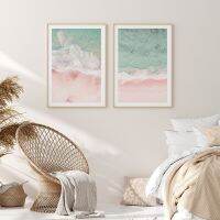 Beach Sunset การถ่ายภาพโปสเตอร์สีชมพูและสีฟ้า,Pastel Ocean Wave Canvas Art,ภาพผนังศิลปะสำหรับห้องนอน,Home Decor Essentials