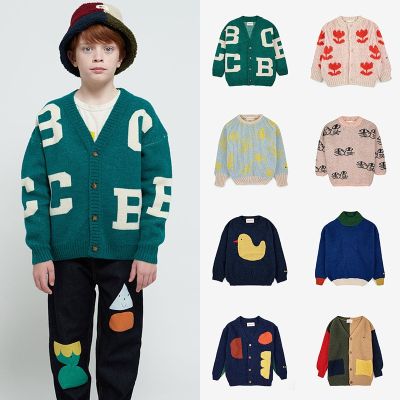 23 New Spring and Autumn Childrens Sweater New Baby Girl Cardigan Cartoon Color Matching Knitted Sweater BC Boy Woven Sweater