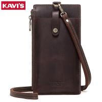 KAVIS Genuine Leather Cell Phone Bag Male Multifunction Card Pocket Wallet High Quality Neck Strap Shoulder Bag Fashion For Men