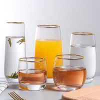 Large Clear Juice Wine Cups Transparent Wine Glass with Gold Rim Crystal Glass Lead-free Drinkware Thicken Bottom Water Cup