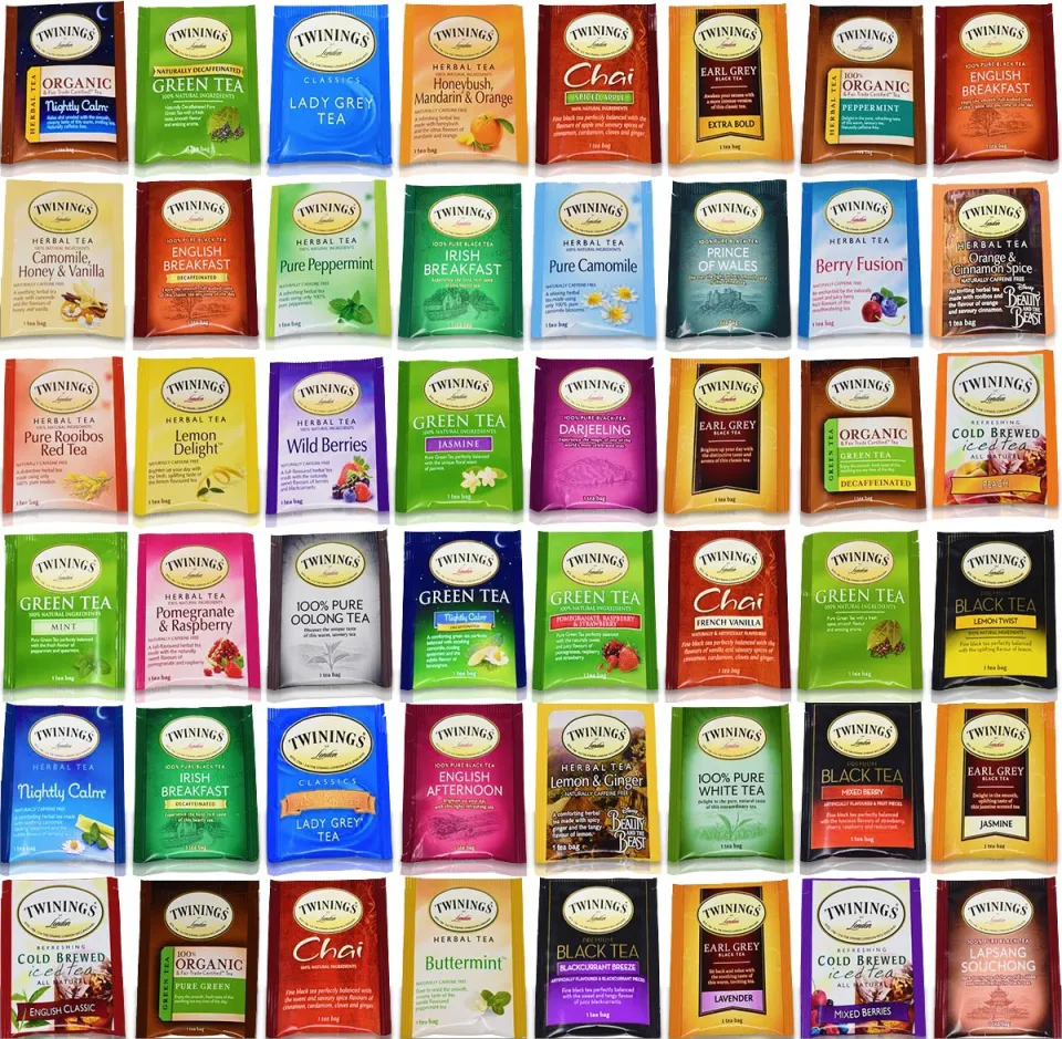 Blue Ribbon Twinings Tea Bags Sampler Assortment Variety Pack Gift Box - 48  Count - Perfect Variety - English Breakfast, Green, Black, Herbal, Chai Tea  and more …
