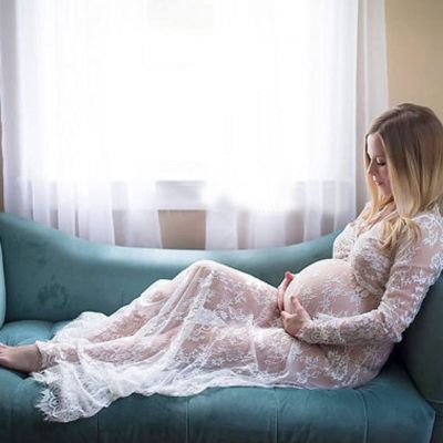 Women Pregnant Maternity Dress for Shooting Photo Summer Long Sleeve Lace See Through Sexy Long Dresses Women Maternity Clothes