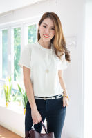 Narinari : NT291 Folded Front Blouse – White เสื้อทำงาน