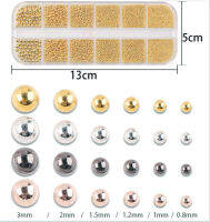 6 ขนาด 0.8-3.0 มม. ทอง/เงินเล็บโลหะรอบลูกปัด 12 กริด/กล่องสแตนเลสลูกปัด Micro Steel Ball Nail Studs Design-Fenpier