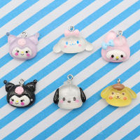 10ชิ้น Sanrio การ์ตูนอะนิเมะตัวละคร Kuromi Melody Cinnamoroll DIY เรซิ่นใสน่ารักต่างหูพวงกุญแจจี้อุปกรณ์เสริม