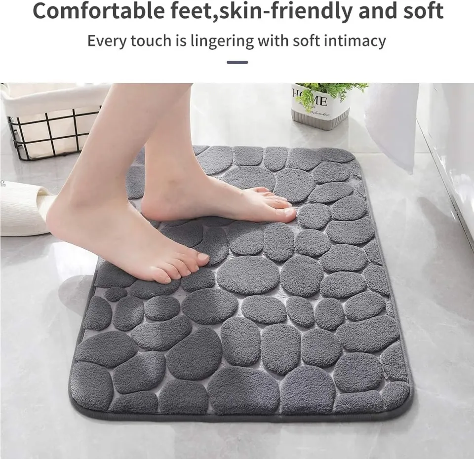 Cobblestone Bath Mat Anti-Slip Shower Carpet Soft Foot Pad Embossed  Bathroom Rugs Memory Foam Bathroom Mat Absorbent Quick Dry