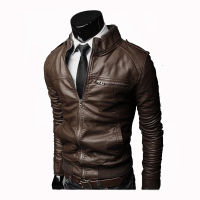 Men Faux Leather Jacket Zippers 2019 Mens Stand Collar Coat Spring Autumn Casual Slim PU Jacket Male Moto Biker Coats Outerwear