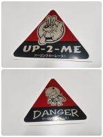 สติ๊กเกอร์ฟอยล์แดงวาว ทรงสามเหลี่ยม รูป UP-2-ME หรือ DANGER กระต่าย up to me อันตราย ติดรถ แต่งรถ ประดับยนต์ sticker สามเหลี่ยม สวย งานดี หายาก แดง ดำ