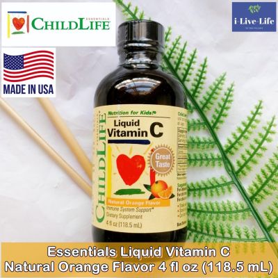 วิตามินซี แบบน้ำ สำหรับเด็ก 6 เดือน+ รสส้ม Essentials, Liquid Vitamin C Natural Orange Flavor 118.5mL - ChildLife #1 Best Seller ใน USA รสส้ม
