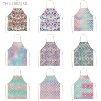 ⊕☞☋ Color fish scales Priinting Women Kitchen Aprons Cooking oil-proof Cotton Linen Antifouling Chef Apron 68x55cm