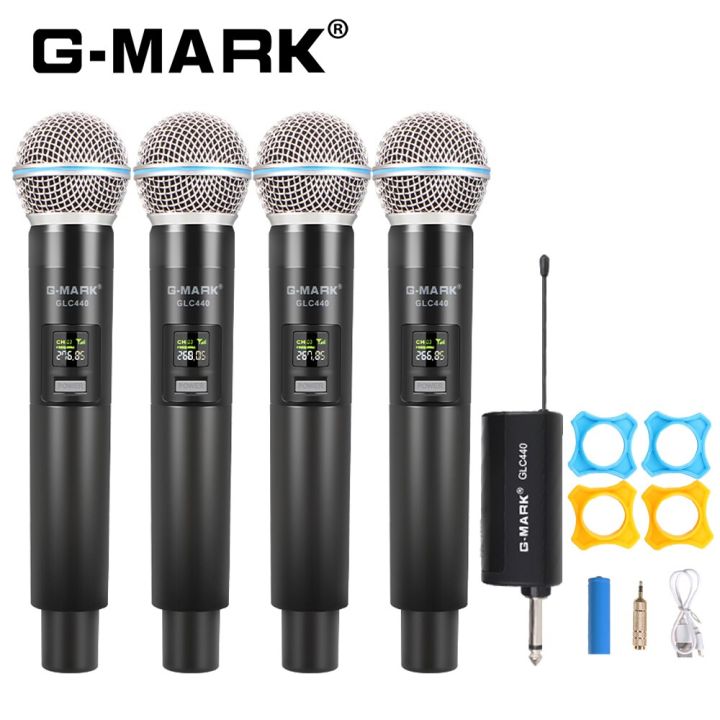 4ไมโครโฟนไร้สายระบบ-g-mark-glc440-4ช่องไมโครโฟนคาราโอเกะไมค์ความถี่คงที่สำหรับ-home-party-ลำโพงแสดง-stage