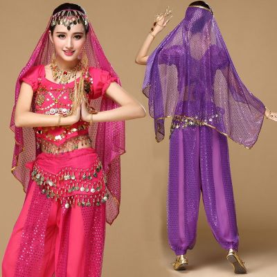 hot【DT】 4pcs/set Sequin Belly Costume Set Sari Bollywood Costumes Performance Wear