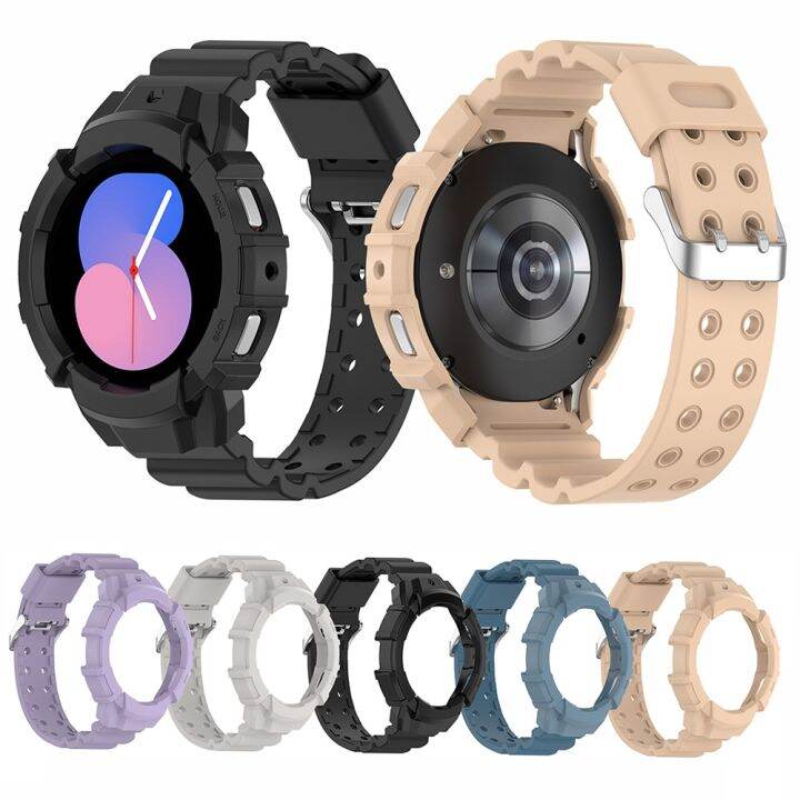 สำหรับ-samsung-galaxy-watch4-44มม-สายนาฬิกาข้อมือซิลิโคน-เคสป้องกัน-สีชมพู