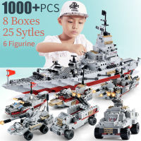 1000pcs WW2 ผู้สร้างทหารซีรีส์กองทัพ Battle Cruiser Modern Warship Fighter Fighter Robot Tank Building Blocks Toys Boys Gift