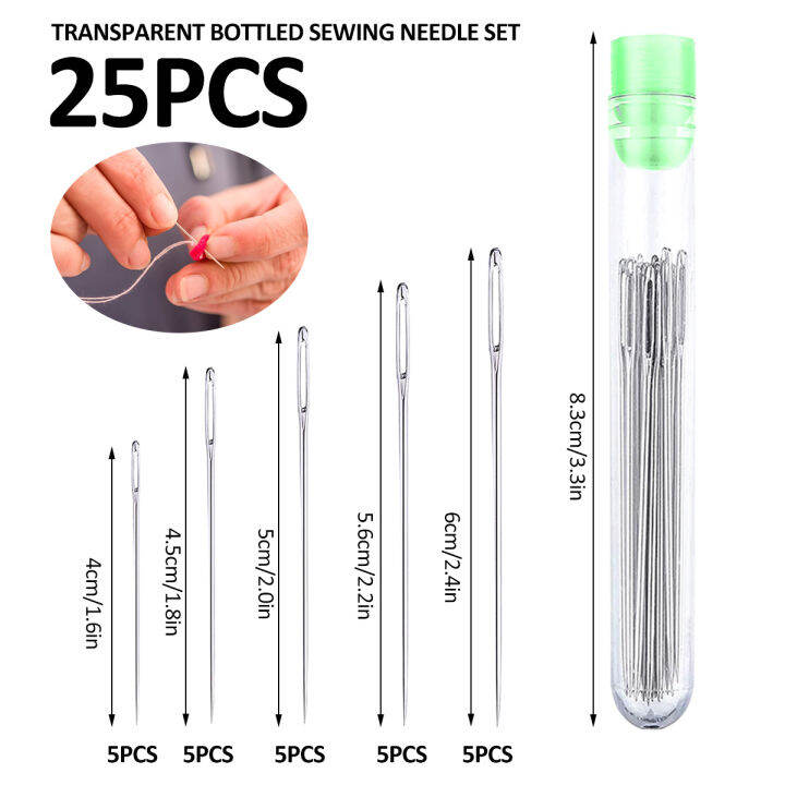 25pcs 5 Sizes Big Eye Stitching Needles with Storage Tube Universal