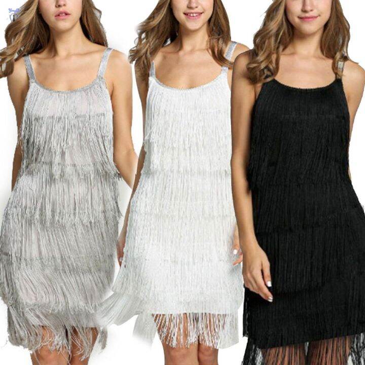 YI Women Sequin Tassel Fringe Dress Cocktail Party Dance Flapper Dress