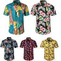 Summer new men 3 d digital printing beach leisure mens dress shirts with short sleeves