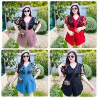 Plussize จั๊มสั้นซีทรูกุหลาบ Xlxxlxxxl