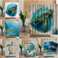 Ocean Turtle Wood Grain Shower Curtain For Bathroom Decor Blue Sea Wooden Creative Printing Waterproof Bath Fabric Curtains Sets