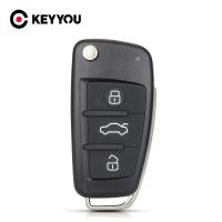 KEYYOU ปลอกหุ้มรีโมทพับได้3ปุ่ม,ปลอกหุ้มกุญแจรถยนต์แบบกดปุ่มรีโมทสำหรับ Audi A2 A3 A4 A6 A6L A8 Q7 TT อะไหล่ปลอกกุญแจรีโมท