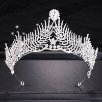 หรูหราอินเทรนด์เต็ม Rhinestone คริสตัล Tiara บรรยากาศแฟชั่นมงกุฎคริสตัลสีขาวตกแต่งมงกุฎเจ้าสาว