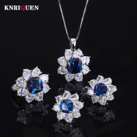 Charms 100 925 Sterling Silver Wedding Fine Jewelry Set for Women Sapphire Gemstone Lab Diamond Rings Pendant Necklace Earrings