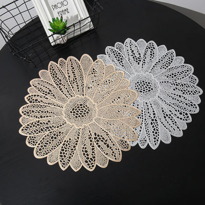 Sunflower Dining Table Mat Round PVC Hollow Home Hotel High-grade Non-slip Placemat Insulation Pad