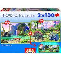 EDUCA สเปนนำเข้าจิ๊กซอว์สำหรับเด็ก 100 ชิ้น X2 Dinosaur World 15620