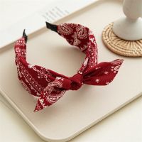 【YF】 Ethnic Style Cashew Flower Print Bow Hairbands Rabbit Ears Headband Women Cross-knotted Head Hoop Turban Hair Accessories