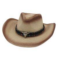 Bull Head Accessories Sun Protection Gradient Straw Hat Spring Summer Shade Unisex Adjustment Rope Jazz Cap Cowboy Hat