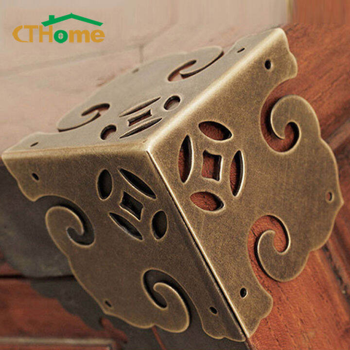4pcs Antique Wood Box Corner Protector Home Decorative Brass