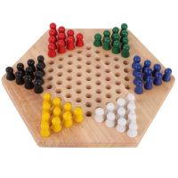 Wooden Educational Board Kids Classic Halma Chinese Checkers Set Strategy Family Game Pieces