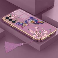 เคสสำหรับ OPPO Reno 6 Pro Plus 5G OPPO Reno 6 Pro 5G OPPO Reno 6Z 5G ผีเสื้อสวยงามหรูหราพร้อมกล้องดอกไม้เคสโทรศัพท์ขอบชุบเคสซิลิโคนนิ่มพร้อมฟรีสายคล้อง