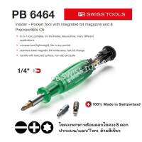 PB Swiss Tools ไขควง พร้อมดอกไขควง 8 ดอก New Version ปากแบน/แฉก/Torx สีเขียว แกนยาว 20 mm. PB INSIDER รุ่น PB 6464 GREEN