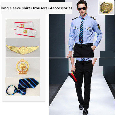 High Quality Railway Uniform Overwear Mens Train Attendant Blue Navy Shirts Suit Work Clothes For Gentlemen