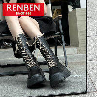 RENBEN รองเท้าบูทอเนกประสงค์ขนาดเล็กของรองเท้าบูทสตรี,สีดำลำลองสไตล์อังกฤษ