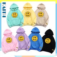 พร้อมส่ง เสื้อแจ็กเก็ตกันหนาวแขนยาว มีฮู้ด ขนาดใหญ่ ลายหน้ายิ้ม สีเหลือง สําหรับผู้ชาย และผู้หญิง