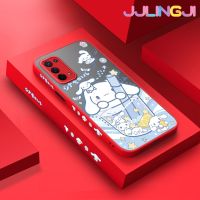 Jjlingji เคสสำหรับ OPPO A54 5G A74 5G A54 4G ลายการ์ตูนสุนัขเครื่องดื่มเย็นลายสุนัขลอเรลขอบสี่เหลี่ยมด้านข้างบางดีไซน์ใหม่มีน้ำค้างแข็งโปร่งใสกันกระแทกเคสมือถือแข็งปลอกซิลิโคนคลุมทั้งหมดกล้องป้องกันนุ่ม