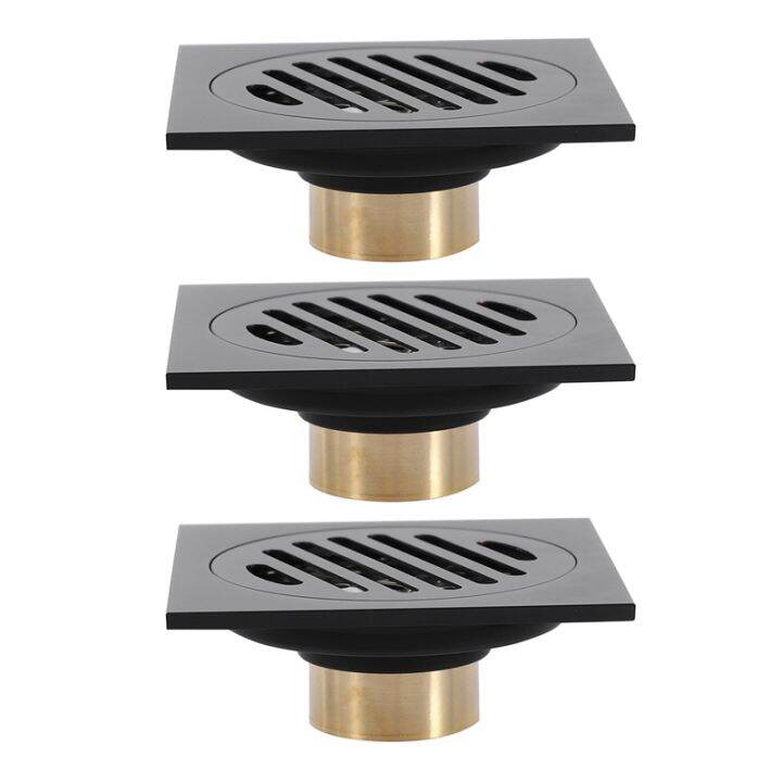 3X,4 Inch Square Shower Drain with Removable Cover Grate, Brass Anti