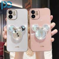 เคสลายการ์ตูนสำหรับ iPhone,เคสนิ่มบางพิเศษสำหรับรุ่นiPhone 13 13 Pro 13 Mini 13 Pro MAX 14 14 Pro 14 Plus 14 Pro Max พร้อมระบบชุบโลหะด้วยไฟฟ้าแบบบางพิเศษปี2022 up Stand Minnie HD Mirror