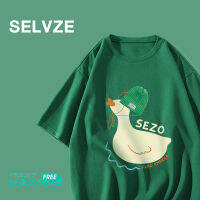 SELVZE เสื้อยืดผู้หญิงหมวกแคนนาร์ดการ์ตูนน่ารักลำลองฉบับภาษาเกาหลี สำหรับคู่รัก Oversais