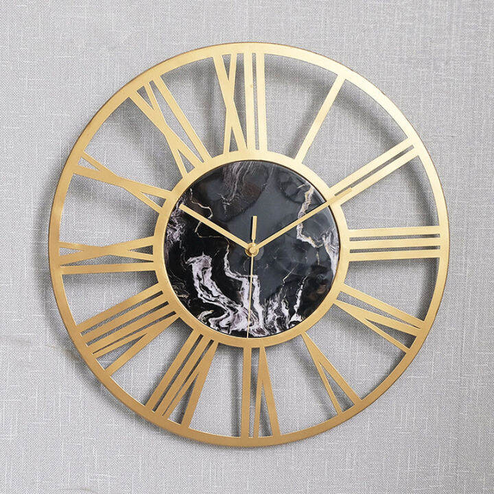 （HOT) Jam Dinding Rumah Ruang Tamu Corak Kayu Marmar Tiruan, Sederhana