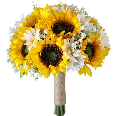 Artificial Sunflower Bridal Wedding Bouquet Romantic Handmade Holding Flower, Fake Flower Confession Party Church