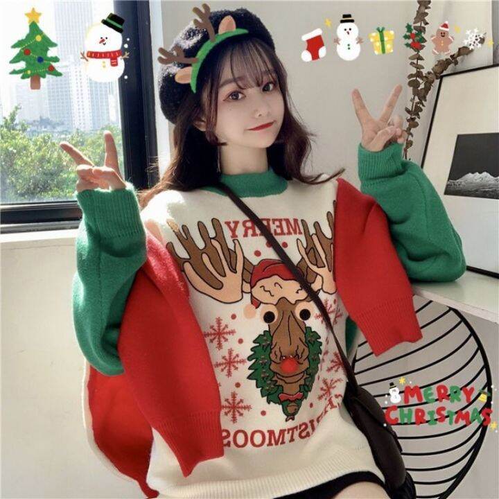 Christmas Sweater for Women New Style 2024 Red Christmas Deer Thick